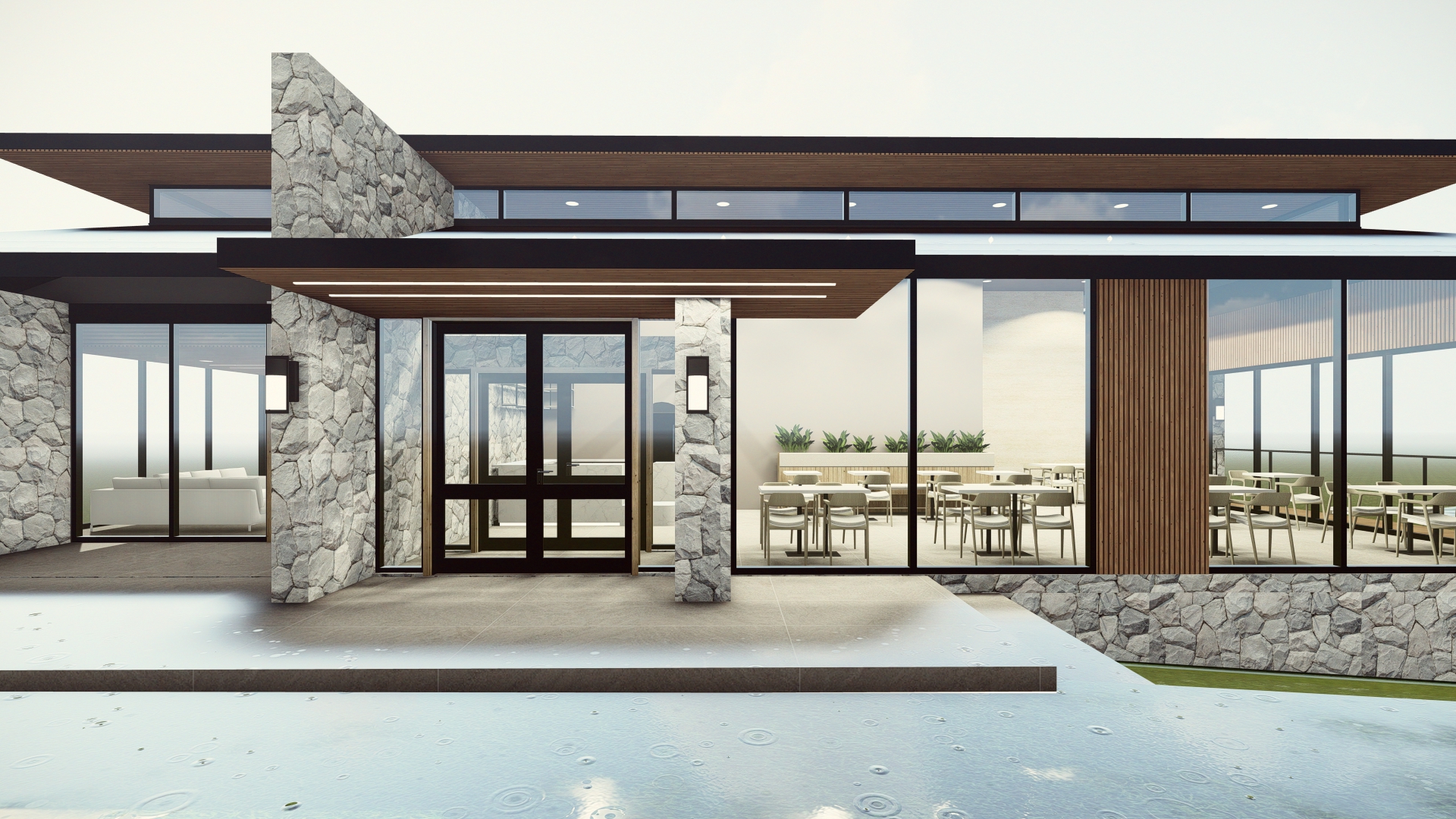 Country House — entry portico & terrace
