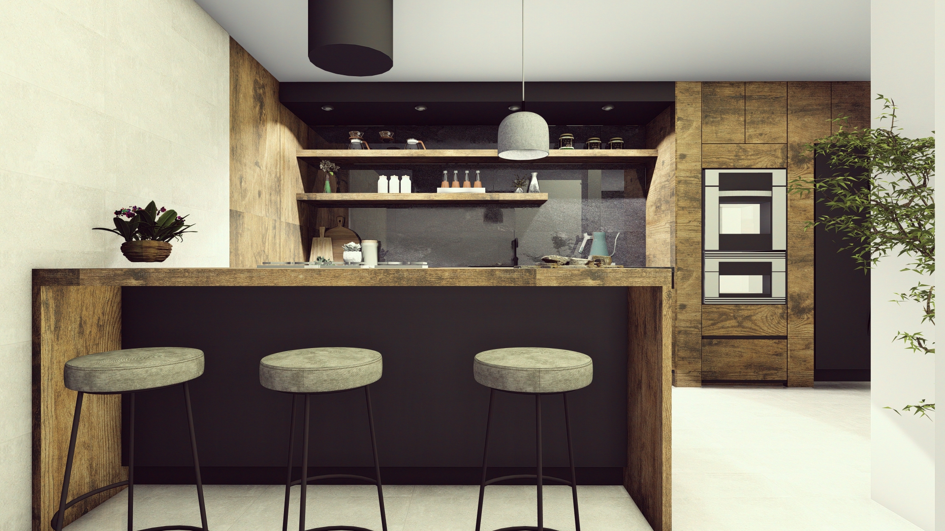 Breakfast bar with stools