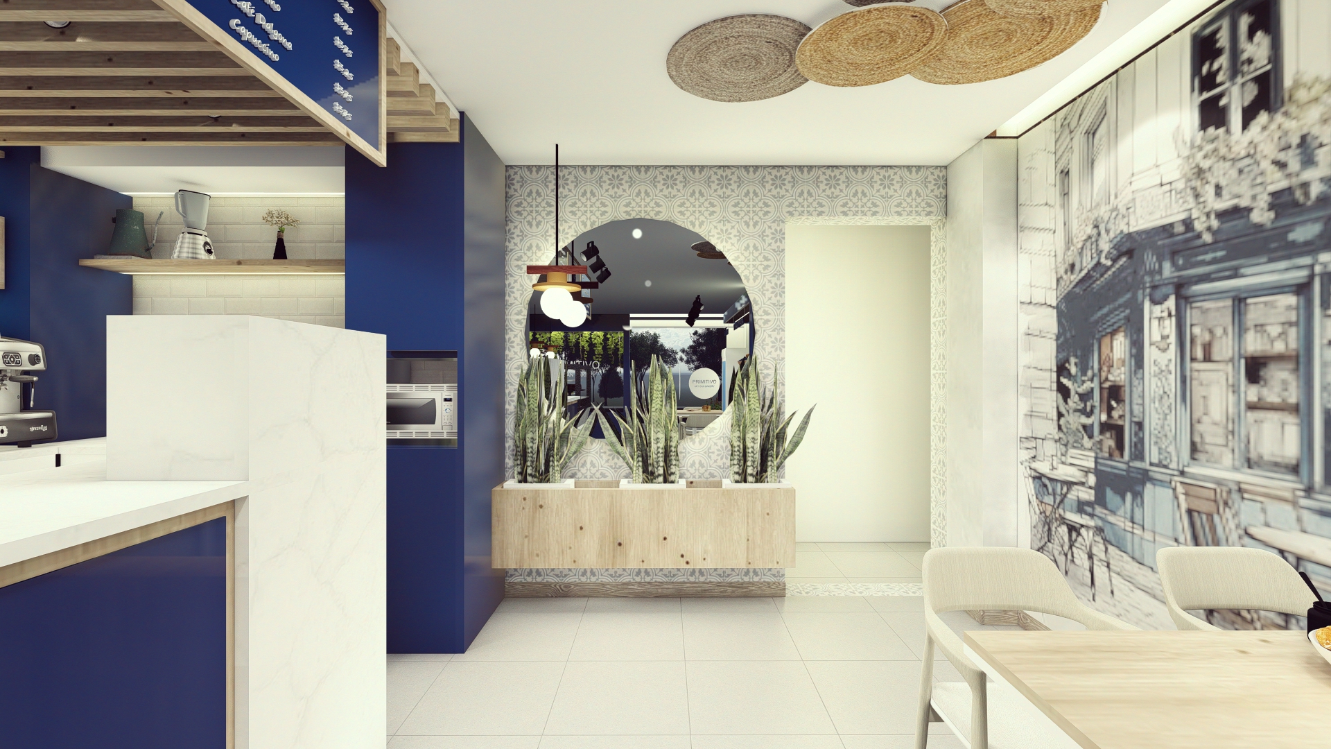 Entry with planters & patterned tile