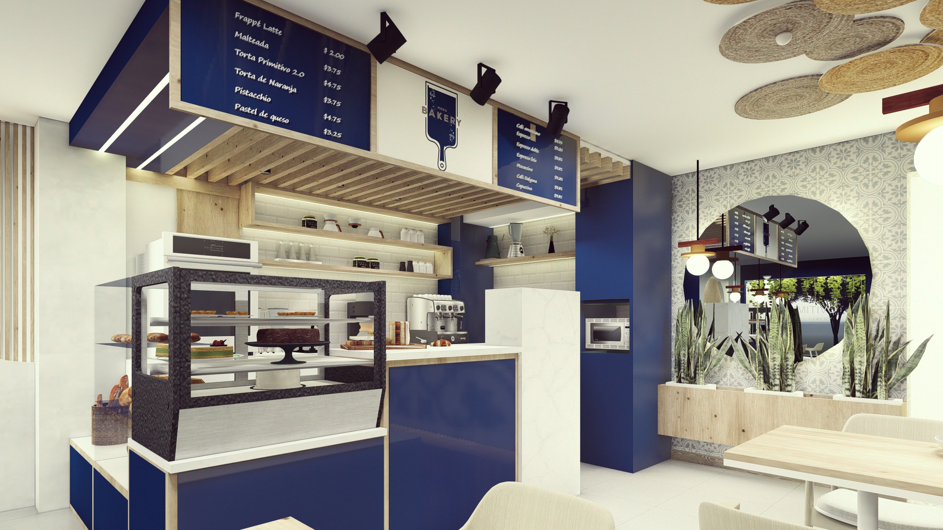 Counter, menu boards & display case